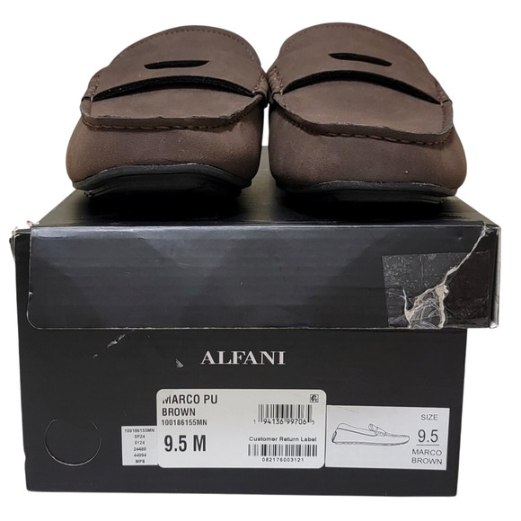 Alfani Men Slip On Moc Toe Penny Loafers Marco Size US 9.5M Brown Faux Suede - Picture 4 of 4